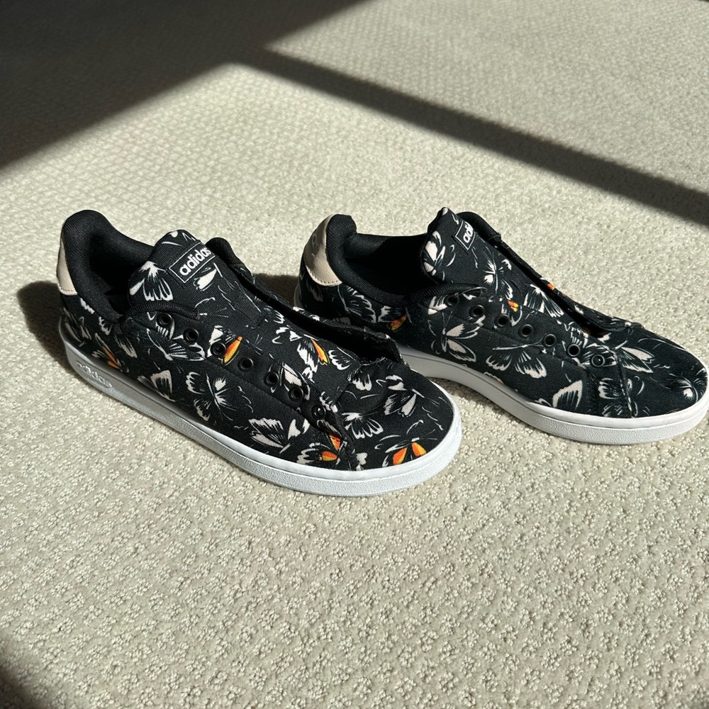 Adidas Black and Orange Butterfly Pattern Sneakers - Picture 2 of 5